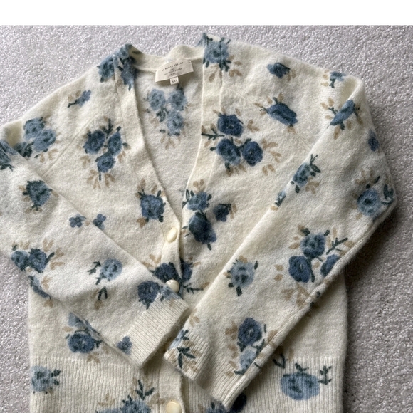 Sezane Sweaters - Sezane Floral Cardigan in Cream and Blue